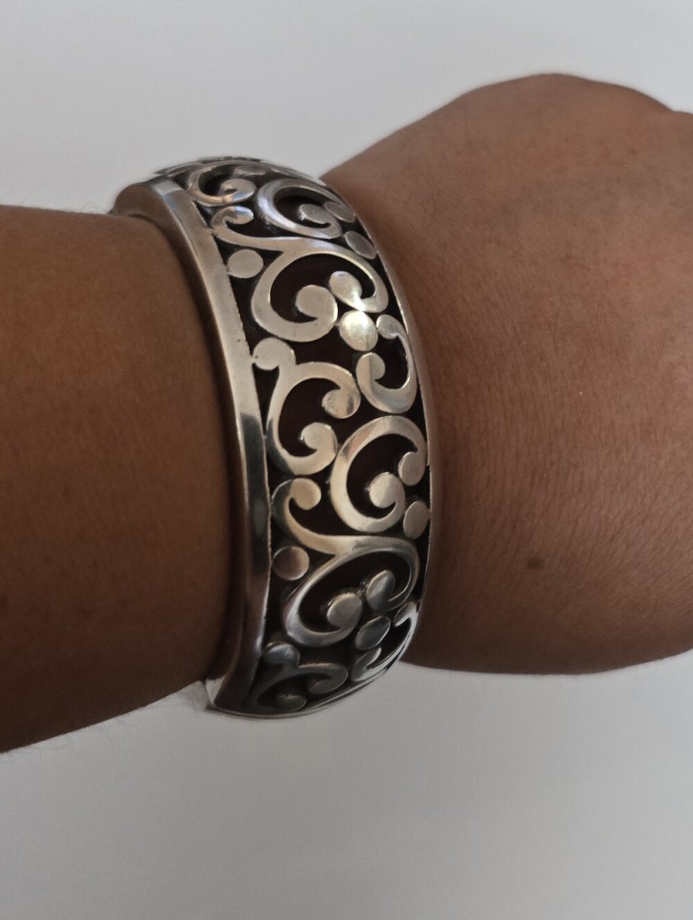 Brighton Silver Filigree Wide Bangle Bracelet